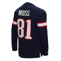 Men's Mitchell & Ness Randy Moss Navy New England Patriots Retired Player Name Number Long Sleeve Top