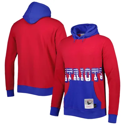 New England Patriots Mitchell & Ness Big Tall Face Pullover Hoodie - Red/Navy