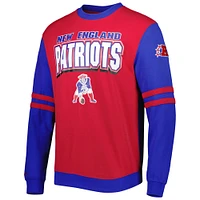 Men's Mitchell & Ness Red/Royal New England Patriots Big Tall Gridiron Classics Pullover Sweatshirt