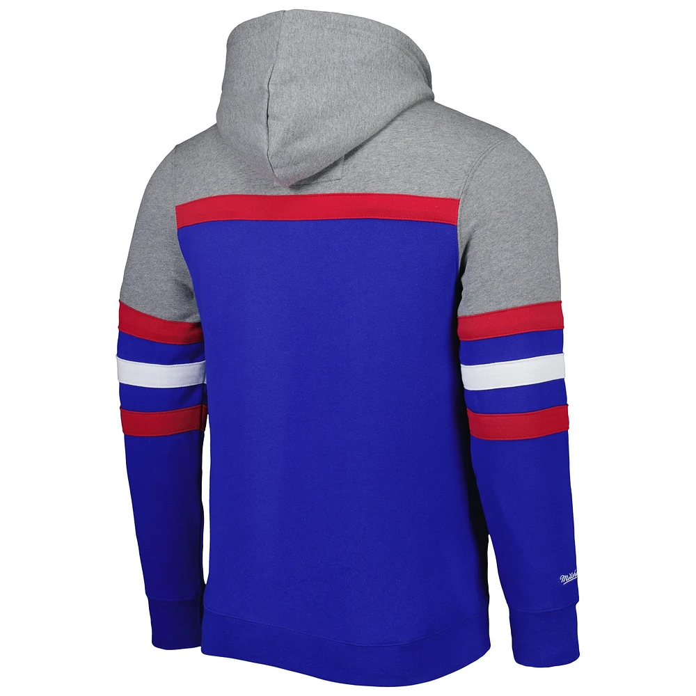 Chandail à capuchon pour entraîneur-chef des Patriots de la Nouvelle-Angleterre Mitchell & Ness, bleu royal/gris chiné, homme