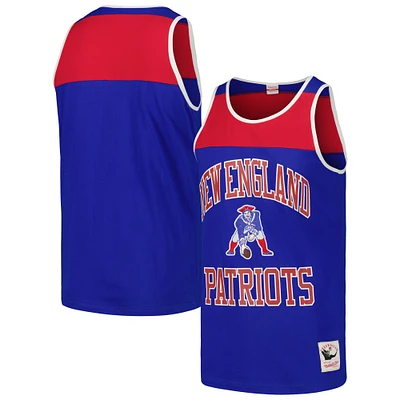 Men's Mitchell & Ness Royal/Red New England Patriots  Heritage Colorblock Tank Top