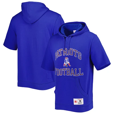 Men's Mitchell & Ness Royal New England Patriots Washed Short Sleeve Pullover Hoodie