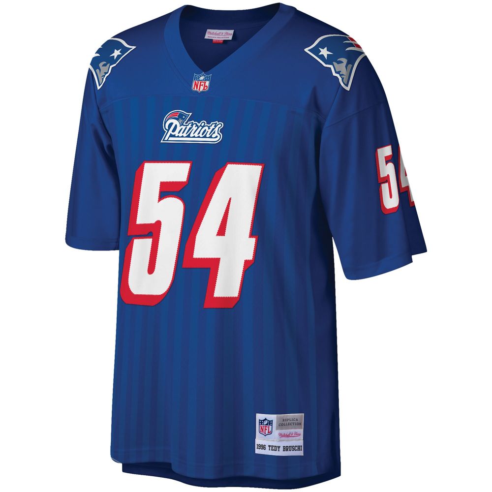 Men's Mitchell & Ness Tedy Bruschi Royal New England Patriots Big Tall 1996 Retired Player Replica Jersey