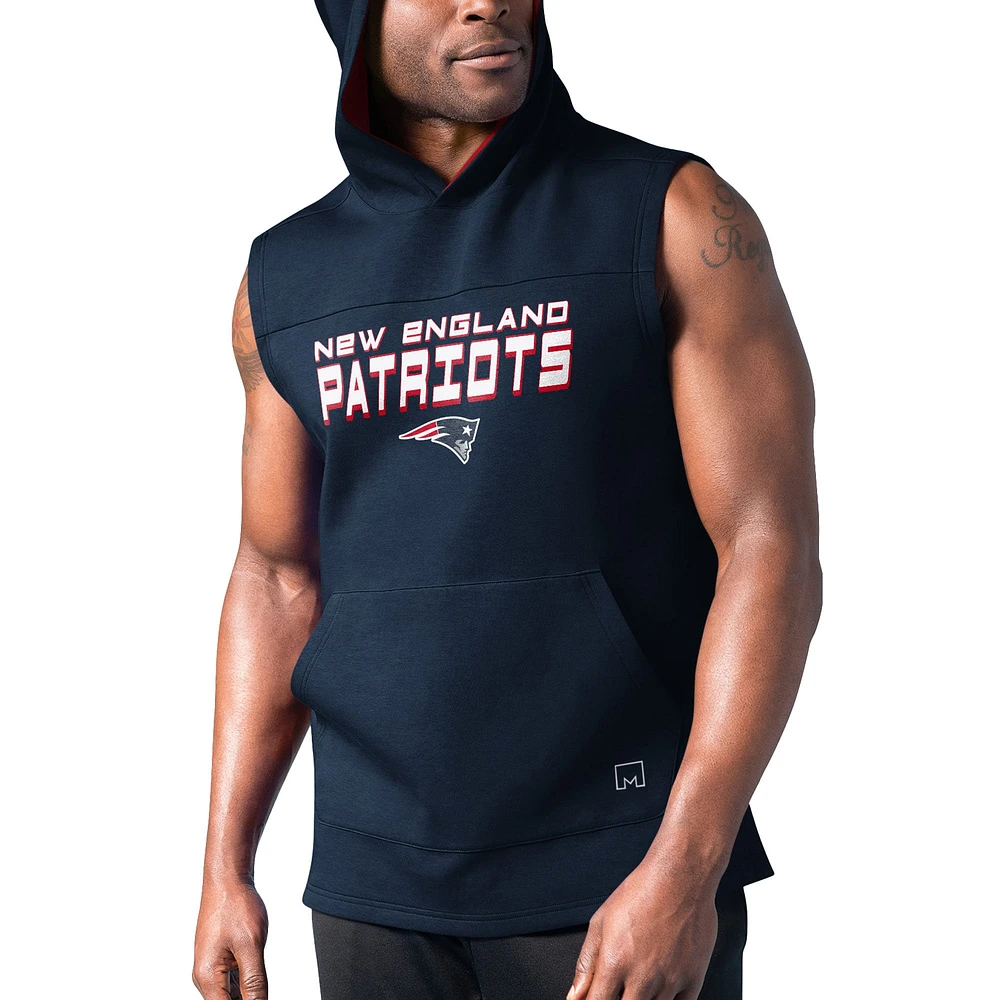 Men's MSX by Michael Strahan Navy New England Patriots Captain Sleeveless Hoodie T-Shirt