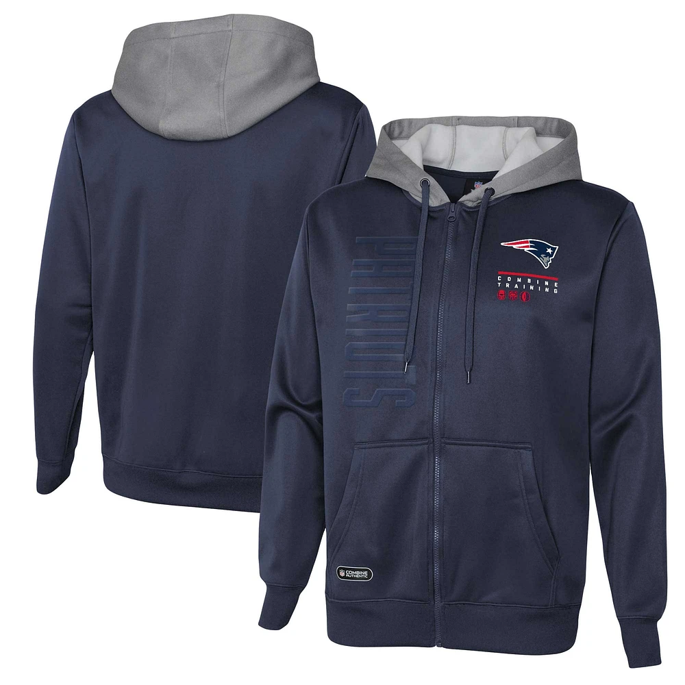 Men's Navy New England Patriots Combine Authentic Field Play Full-Zip Hoodie Sweatshirt