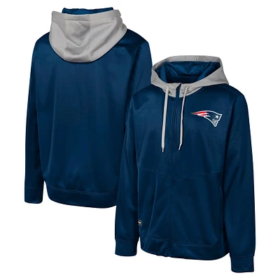 Veste à capuche entièrement zippée bleu marine New England Patriots Replay Fashion Graphic pour hommes