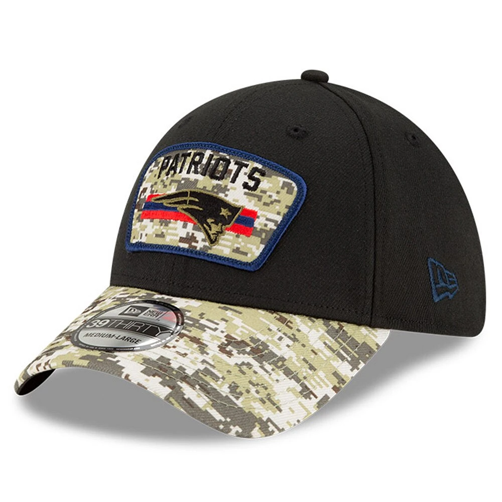 Casquette New Era Noir/Camo England Patriots 2021 Salute To Service 39THIRTY Flex pour homme