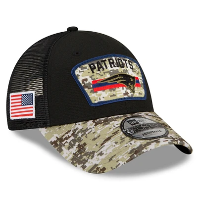 Casquette New Era New England Patriots 2021 Salute To Service pour homme, noir/camouflage - Casquette réglable Snapback Trucker 9FORTY