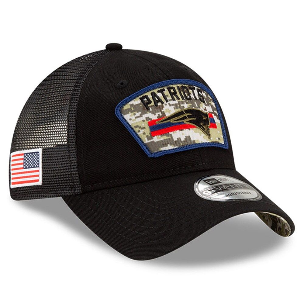 Men's New Era Black New England Patriots 2021 Salute To Service Trucker 9TWENTY Adjustable Hat