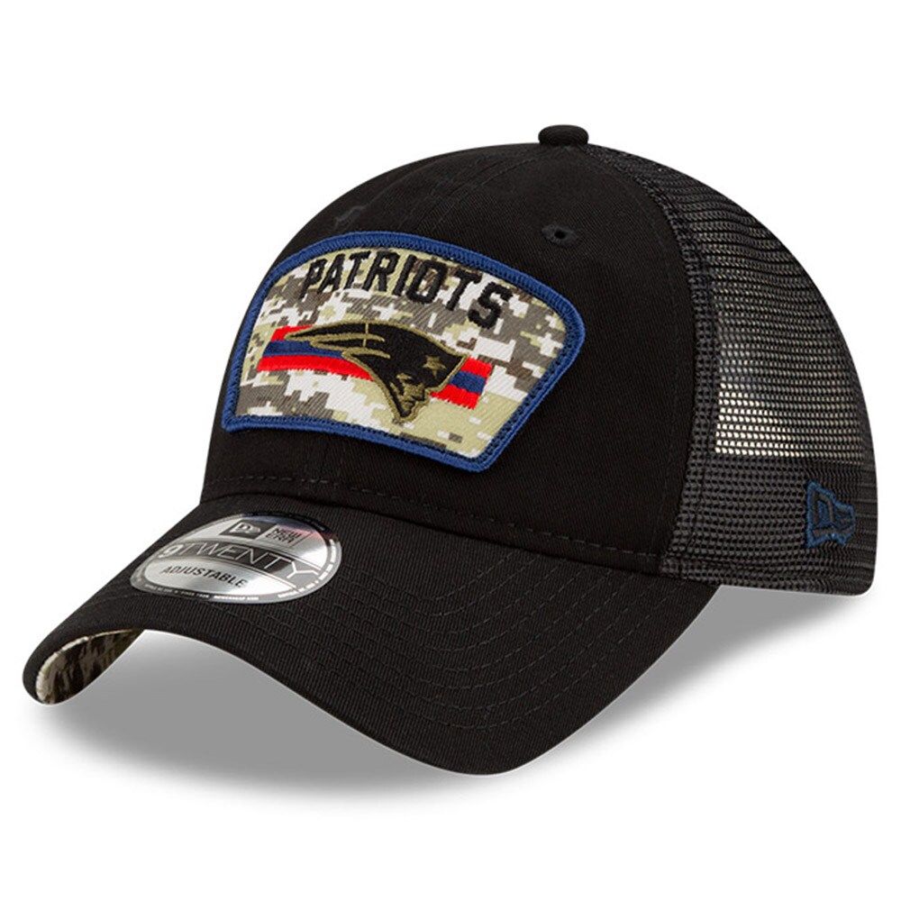 Men's New Era Black New England Patriots 2021 Salute To Service Trucker 9TWENTY Adjustable Hat