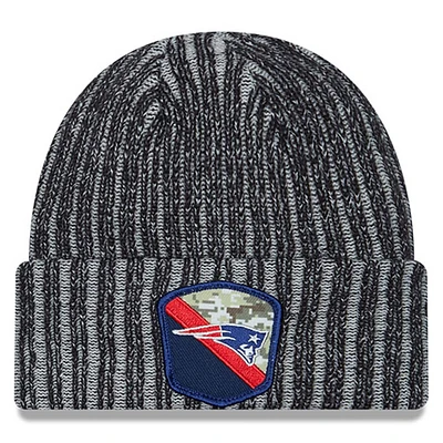 Bonnet en tricot à revers Salute To Service des New England Patriots 2023 New Era noir pour hommes