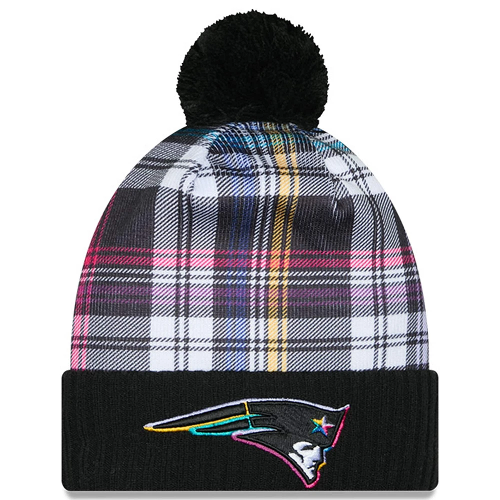 Bonnet en tricot à revers avec pompon NFL Crucial Catch 2024 New Era pour homme, noir, New England Patriots