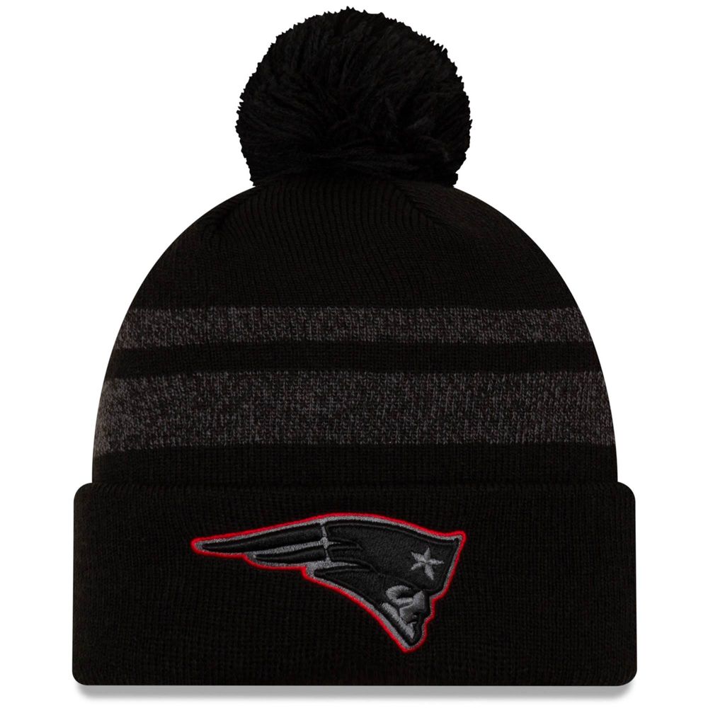 Men's New Era Black New England Patriots Dispatch Cuffed Knit Hat With Pom