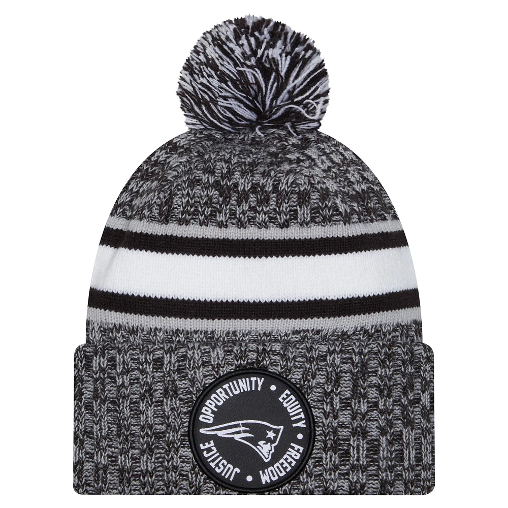 Bonnet en tricot à revers New Era noir pour hommes des New England Patriots Inspire Change avec pompon