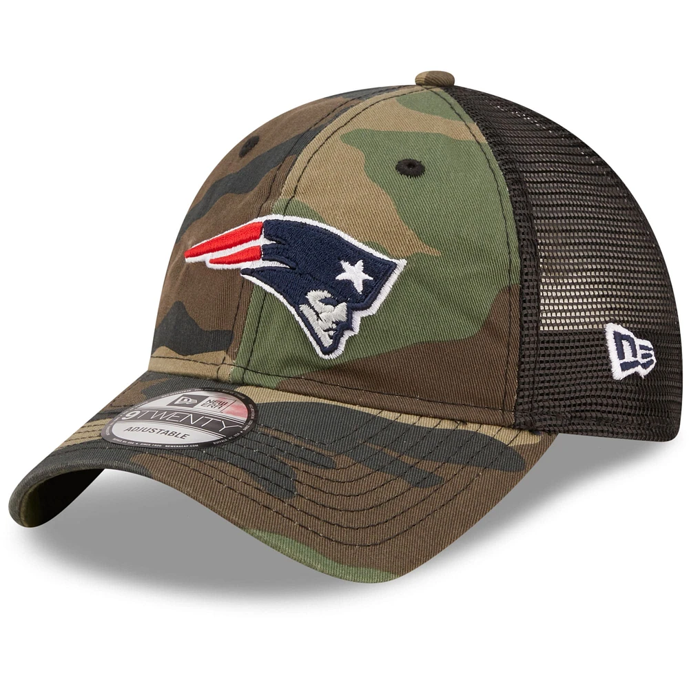 Men's New Era Camo/Black New England Patriots Basic 9TWENTY Trucker Snapback Hat