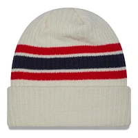 Men's New Era Cream New England Patriots Team Stripe Cuffed Knit Hat