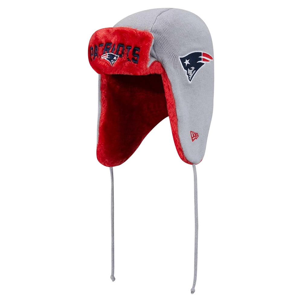 Men's New Era Gray New England Patriots Helmet Head Trapper Knit Hat