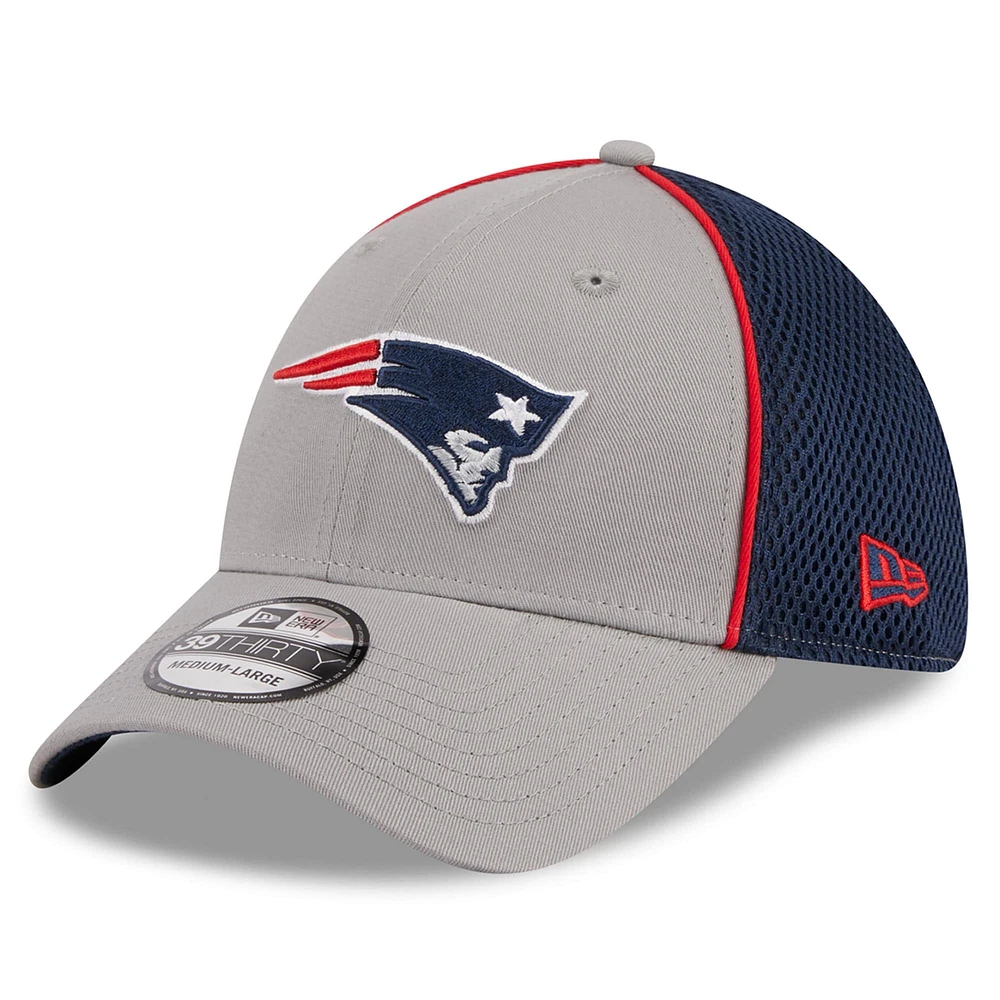 Men's New Era Gray England Patriots  Pipe 39THIRTY Flex Hat