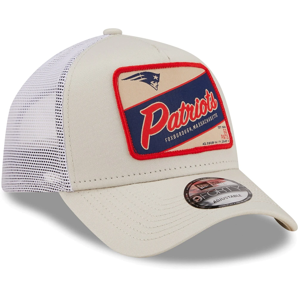 Men's New Era Khaki/White New England Patriots Happy Camper A-Frame Trucker 9FORTY Snapback Hat