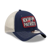 Men's New Era  Navy/Natural New England Patriots  Devoted Trucker 9TWENTY Snapback Hat