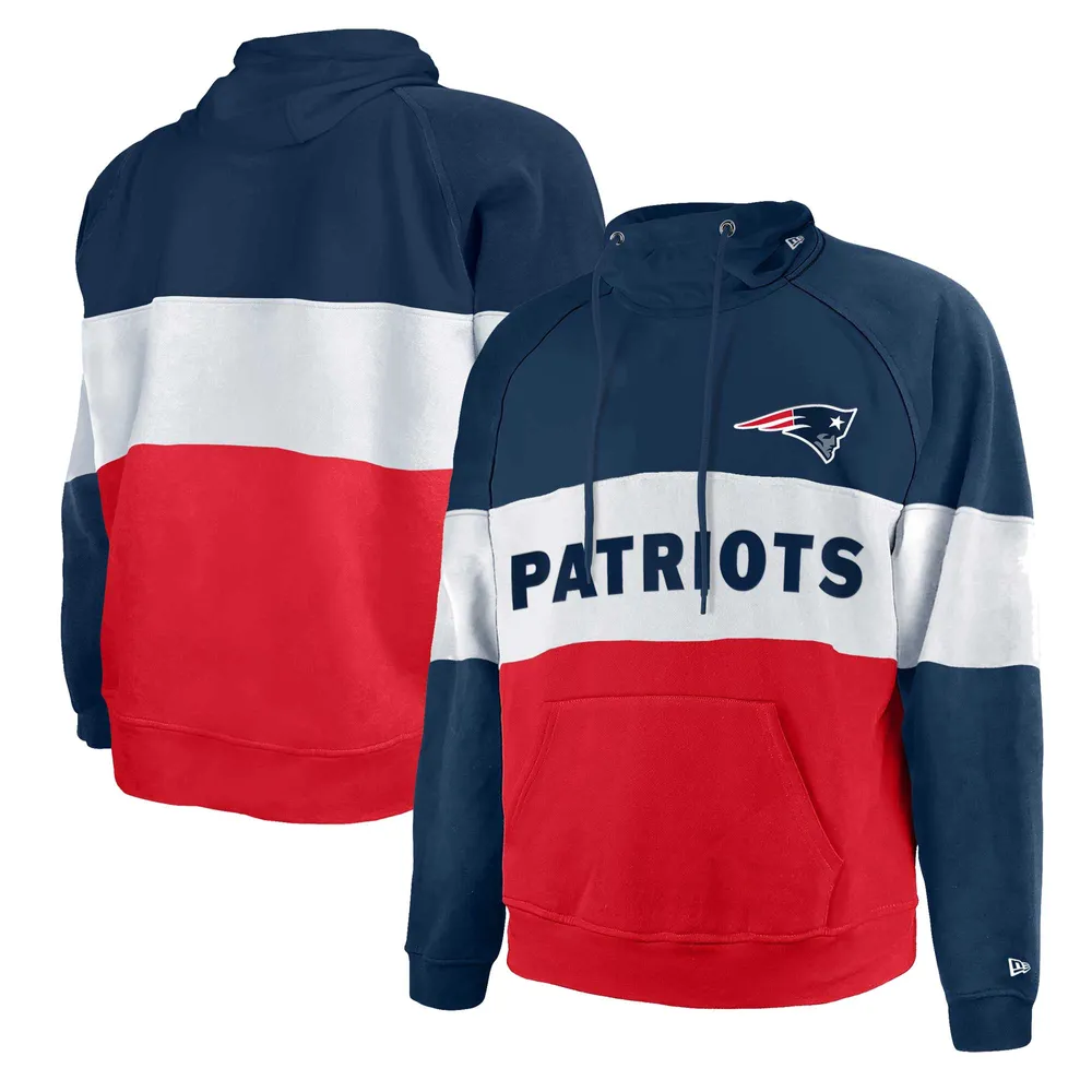 Men's New Era Navy/Red England Patriots Big & Tall Current Team Colorblock Fleece Raglan Pullover Hoodie