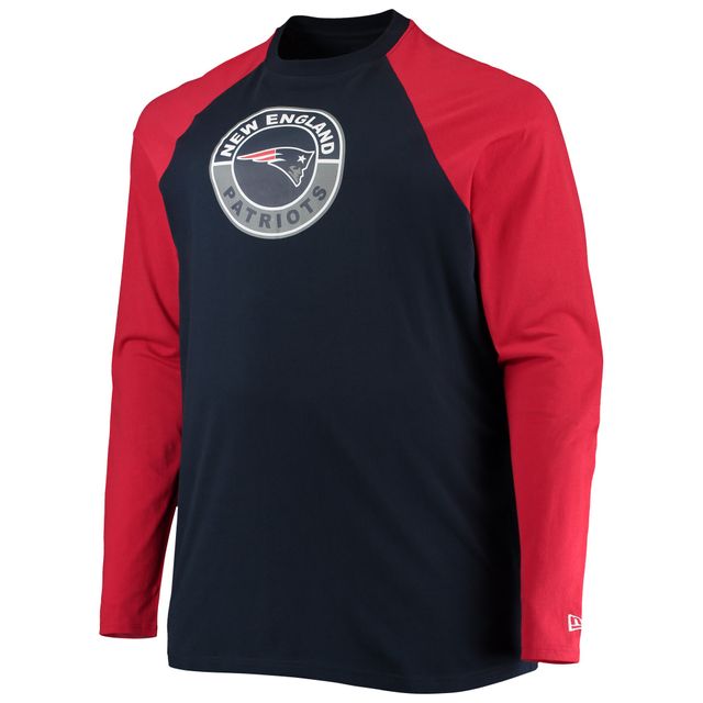 T-shirt à manches longues New Era pour homme England Patriots Tailles Big & Tall League raglan bleu marine/rouge