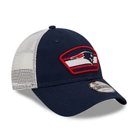 Men's New Era Navy/White New England Patriots Logo Patch Trucker 9FORTY Snapback Hat