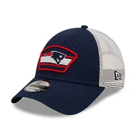 Men's New Era Navy/White New England Patriots Logo Patch Trucker 9FORTY Snapback Hat