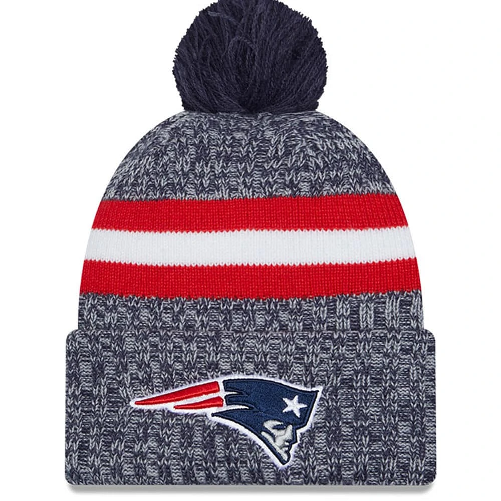 Bonnet en tricot à revers New Era New England Patriots 2023 Sideline pour hommes avec pompon