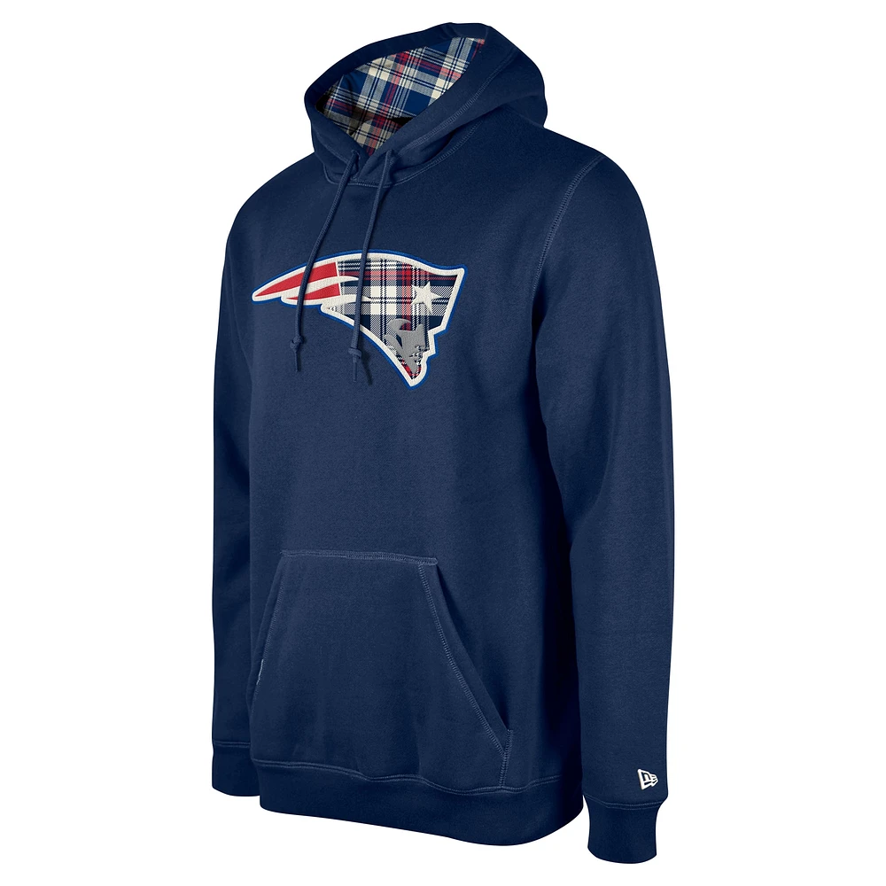 Men's New Era Navy England Patriots 3rd Down Plaid Pullover Hoodie