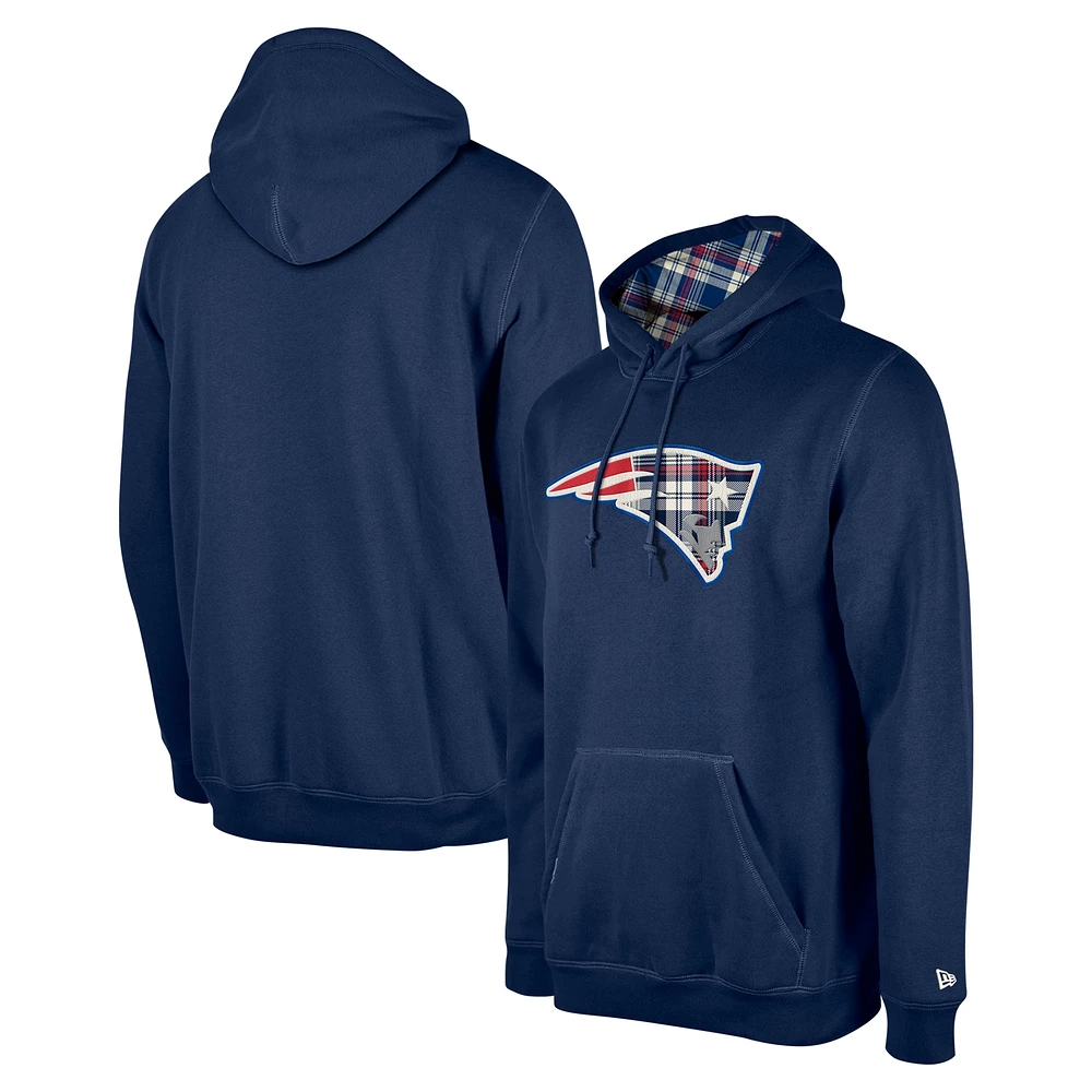 Sweat à capuche carreaux bleu marine New England Patriots 3rd Down de Era pour homme