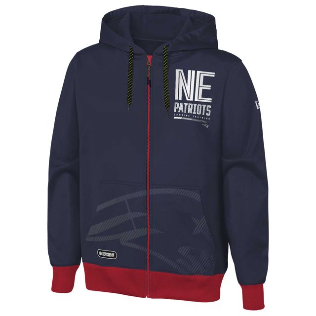 Sweat à capuche et fermeture éclair intégrale New England Patriots Combine Authentic pour homme Era bleu marine