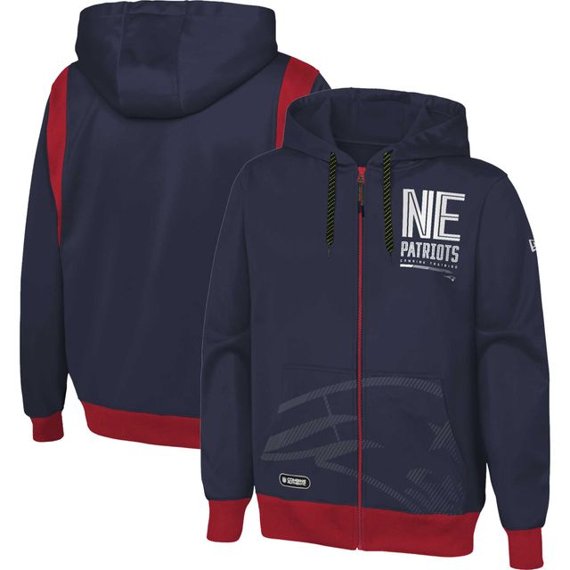 Sweat à capuche et fermeture éclair intégrale New England Patriots Combine Authentic pour homme Era bleu marine