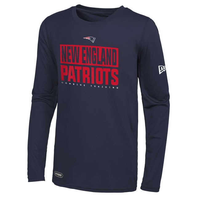 T-shirt à manches longues pour homme bleu marine New England Patriots Combine Authentic Offsides Era