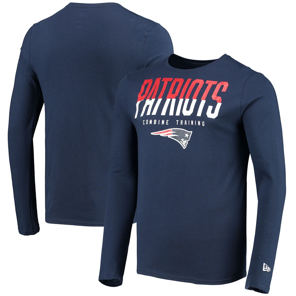 T-shirt à manches longues New Era bleu marine England Patriots pour homme Combine Authentic Split Line