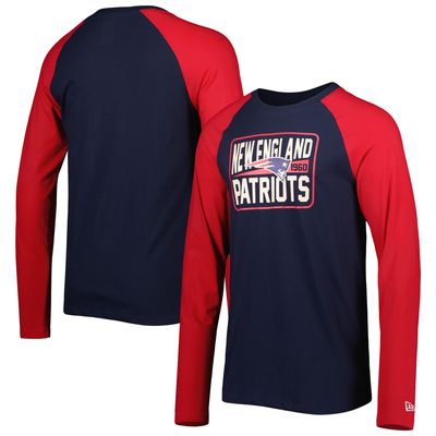 Men's New Era Navy England Patriots Current Raglan Long Sleeve T-Shirt