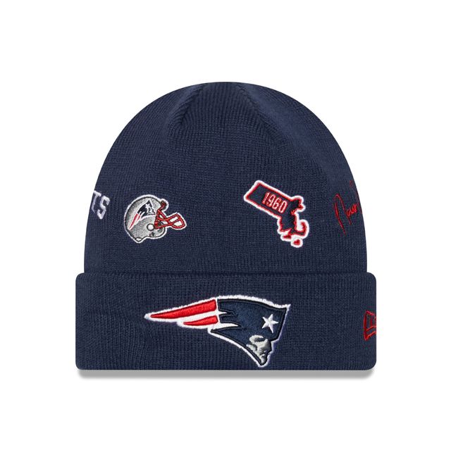 Casquette en tricot à revers Identity des Patriots de la Nouvelle-Angleterre New Era pour homme - Bleu marine - Bonnet