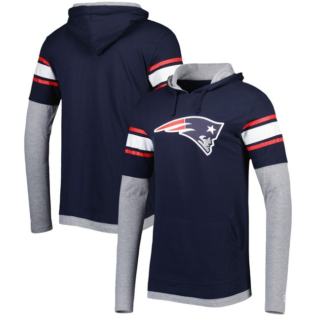 T-shirt à capuche manches longues pour homme New England Patriots Era bleu marine