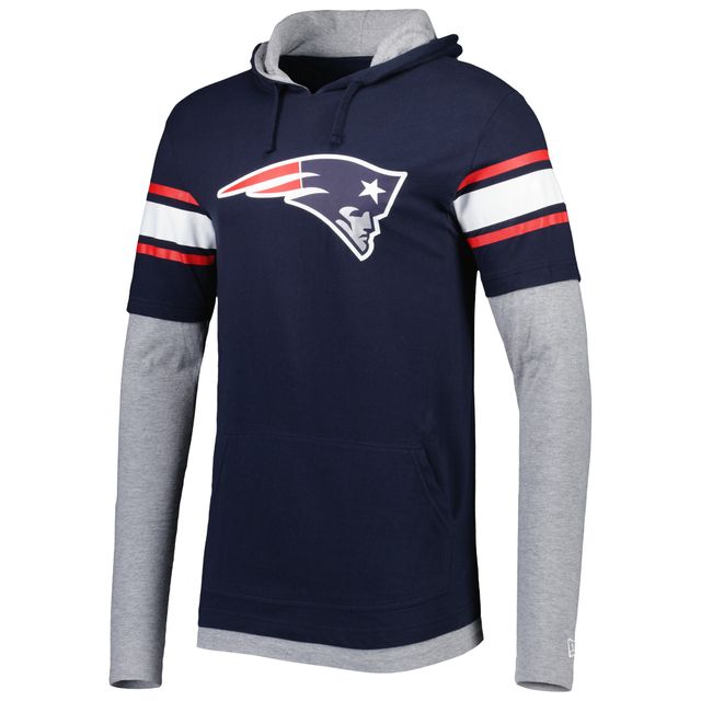 T-shirt à capuche manches longues pour homme New England Patriots Era bleu marine