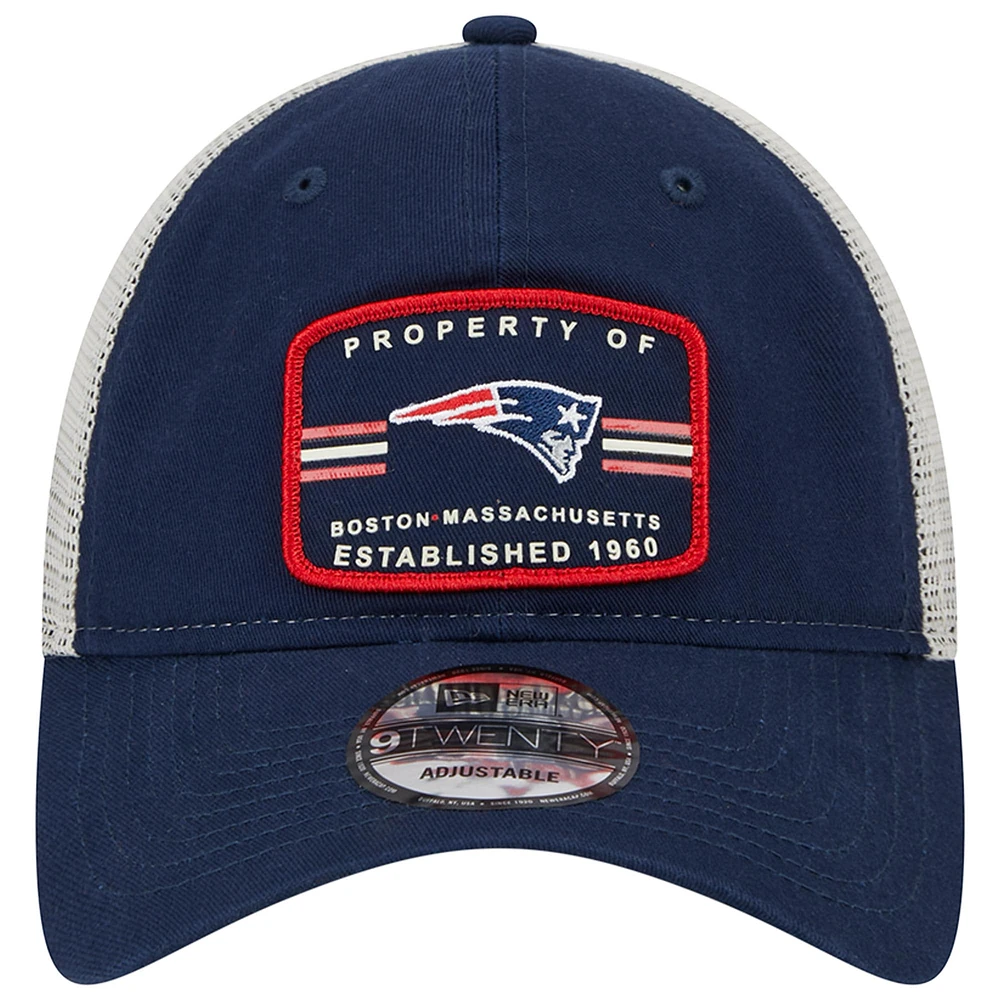 Casquette ajustable 9TWENTY Property Trucker des Patriots de la Nouvelle-Angleterre New Era pour homme, bleu marine