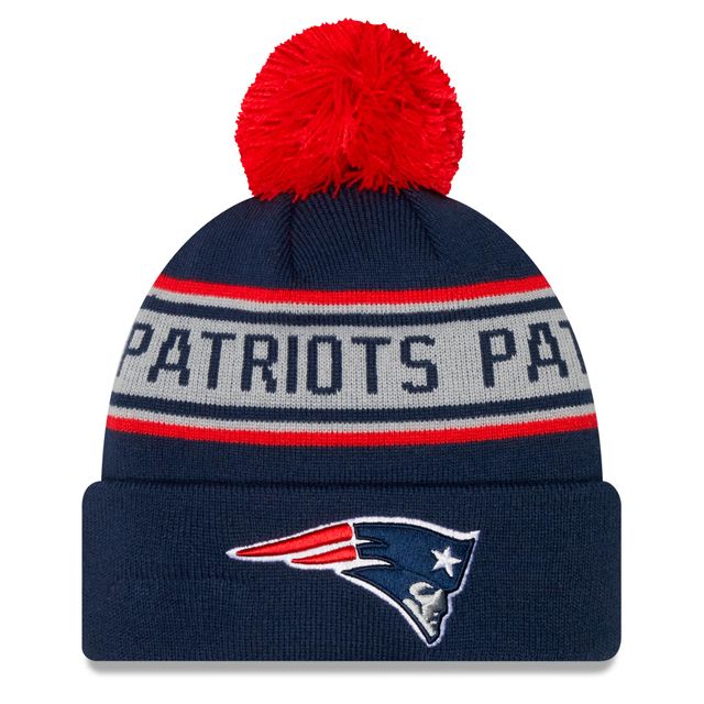 New Era Navy New England Patriots Repeat pour homme - Bonnet en tricot à revers avec pompon