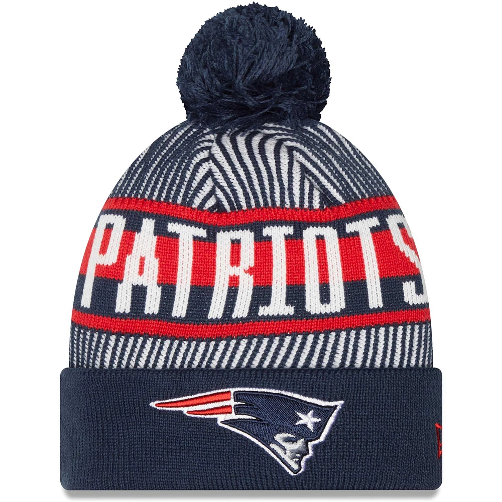 Men's New Era Navy New England Patriots Striped - Cuffed Knit Hat with Pom