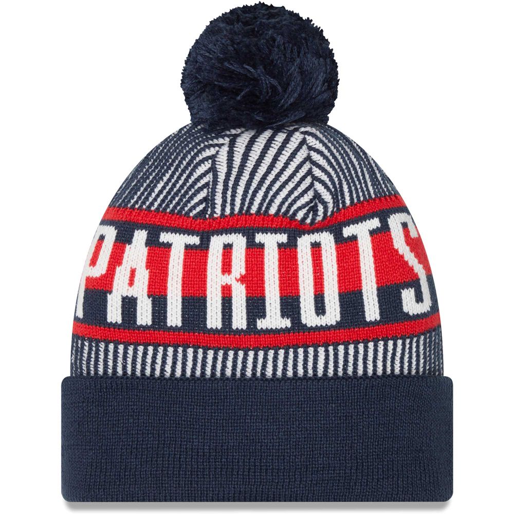 Men's New Era Navy New England Patriots Striped - Cuffed Knit Hat with Pom