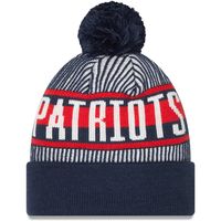 Men's New Era Navy New England Patriots Striped - Cuffed Knit Hat with Pom