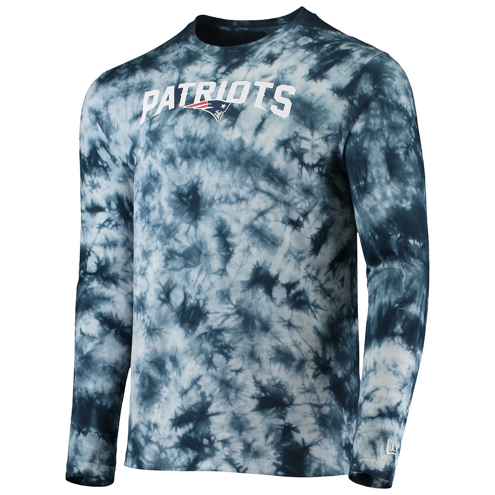 T-shirt à manches longues tie-dye bleu marine New England Patriots Era pour homme