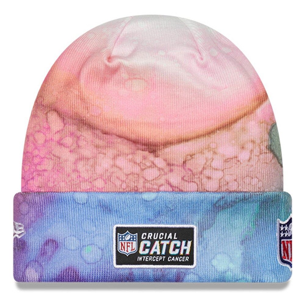 Men's New Era Pink New England Patriots 2022 NFL Crucial Catch - Cuffed Knit Hat