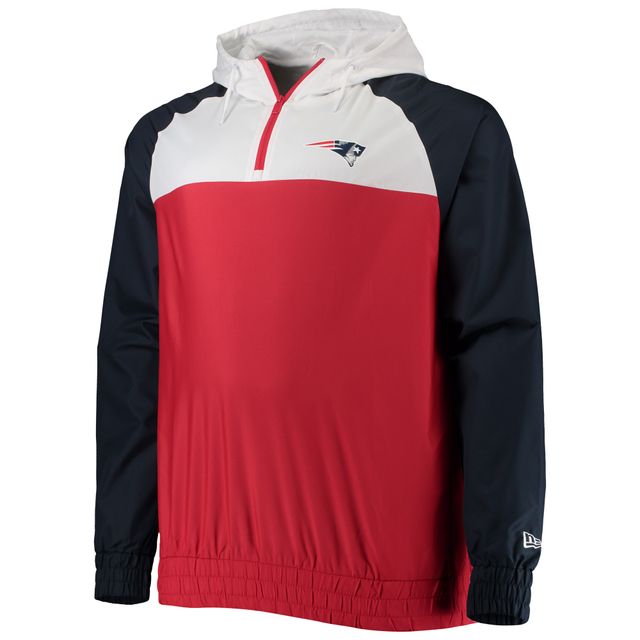 Chandail à capuchon quart de glissière raglan New England Patriots Big & Tall League Era pour homme, rouge/bleu marine