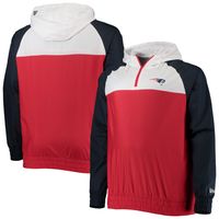 Men's New Era Red/Navy England Patriots Big & Tall League Raglan Quarter-Zip Hoodie