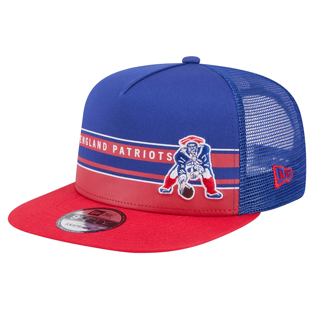 Casquette Snapback 9FIFTY Snapback New Era Royal/Red New England Patriots Half Stripe Trucker pour hommes