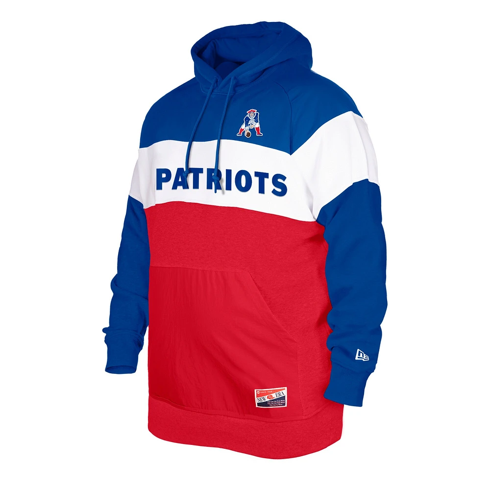 Chandail à capuchon Big & Tall Throwback colorblock des Patriots de la Nouvelle-Angleterre New Era bleu pour homme